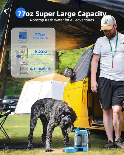 Dog Water Bottle Travel Portable - 77oz Large Travel Water Bowl Dispenser for Dogs Camping Essentials Hiking Beach Road Trip Park Walking On The Go Must Haves, Blue