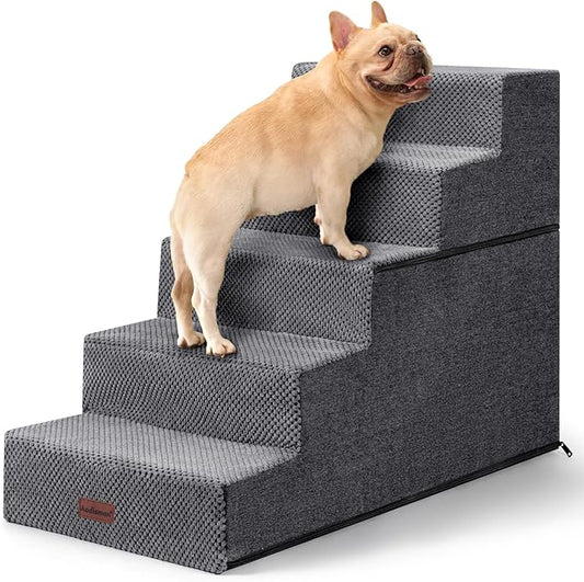 Pet Stairs for High Bed, 5-Step Dog Stairs for Small Dogs, Indoor Non-Slip Dog Steps for Old Cats, Puppy, Small Medium Dogs,22.6" H,Gery