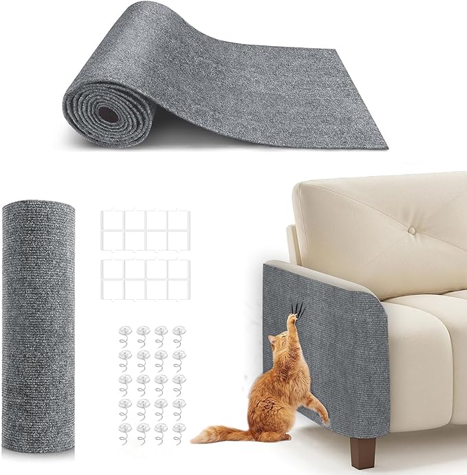 78.7"X15.8" Cat Scratching Mat, Self-Adhesive Cats Carpet, DIY Scratch Furniture Protector for Couch, Sofa, Wall & Doors, Durable Cat Scratch Guards Couch Cats Scratcher from Claw (Grey)