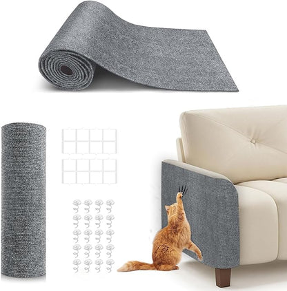 78.7"X15.8" Cat Scratching Mat, Self-Adhesive Cats Carpet, DIY Scratch Furniture Protector for Couch, Sofa, Wall & Doors, Durable Cat Scratch Guards Couch Cats Scratcher from Claw (Grey)