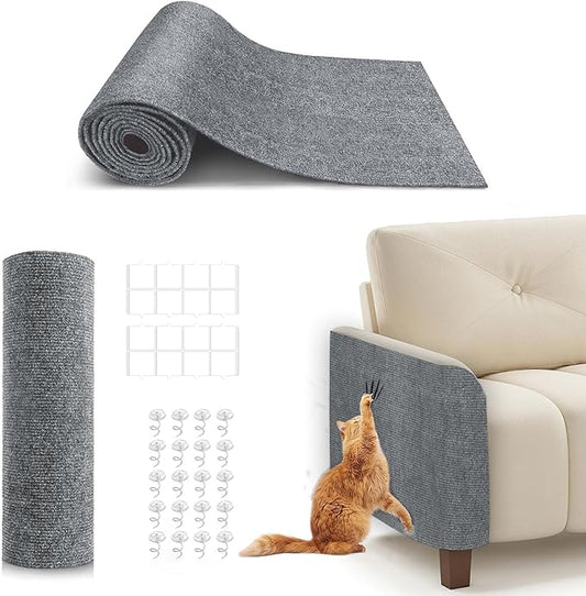 78.7"X15.8" Cat Scratching Mat, Self-Adhesive Cats Carpet, DIY Scratch Furniture Protector for Couch, Sofa, Wall & Doors, Durable Cat Scratch Guards Couch Cats Scratcher from Claw (Grey)