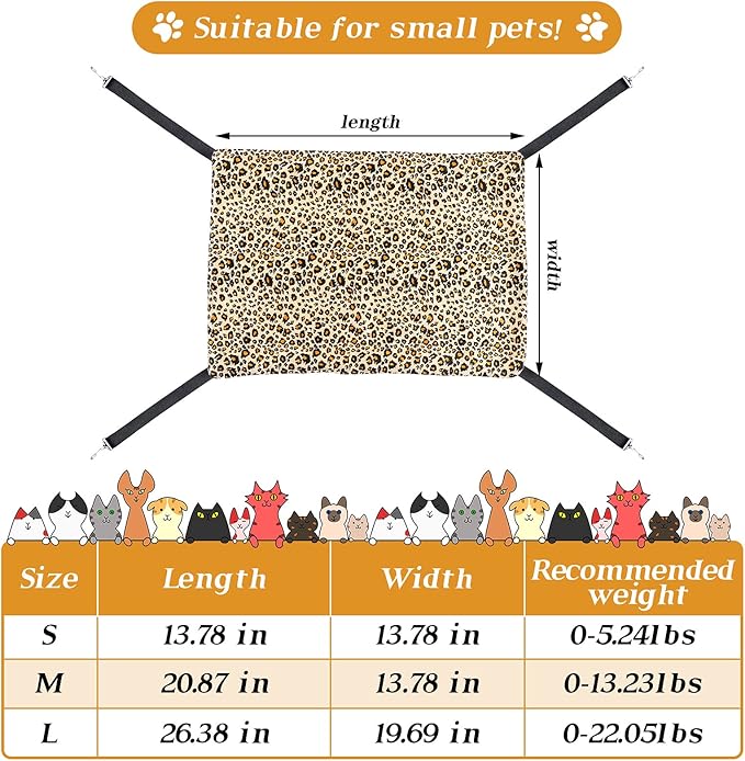 Jetec 2 Pack Cat Hammock for Cage, Catio Accessories Reversible Soft Cats Bed with Adjustable Straps and Hooks Double-Sided Linen and Fleece Hanging Hammock for Cats, Kitten(Leopard and Dot,S)