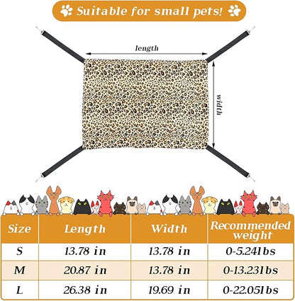Jetec 2 Pack Cat Hammock for Cage, Catio Accessories Reversible Soft Cats Bed with Adjustable Straps and Hooks Double-Sided Linen and Fleece Hanging Hammock for Cats, Kitten(Leopard and Dot,S)