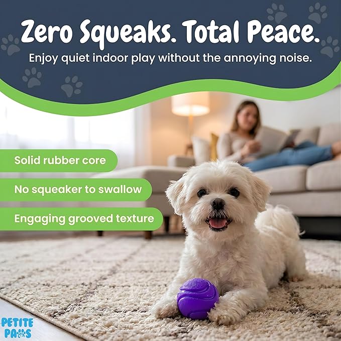 SuperFetch Dog Balls 1.5 Inch No Squeak Toy for Small Dogs Teething Toys for Puppies Rubber Balls for Fetch, Training, Boredom and Solo Play - 6 Pack
