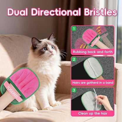 Magic Brush Pet Hair Removal Glove for Cats & Dogs, Ectrostatic Five-Finger Fur Remover, The Magic Brush Pure Path Grooming Remover Glove for Laundry, Carpet & Car Seat (Green & Pink)