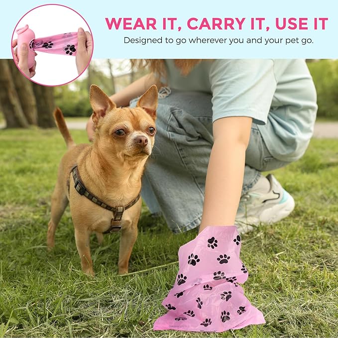 Dyforce 600 Count Dog Poop Bags Rolls with Dispenser, Scented Leak Proof Pet Waste Poop Bags for Dogs 13x9", Extra Thick and Large Doggy Cat Litter Bags for Poops with Holder, Pink