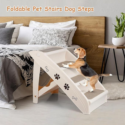 20" H 4-Step Dog Stairs for Small Dogs and Cats, Non-Slip Dog Steps for High Beds, Couch, Sofa, Sturdy Pet Steps (Tan)