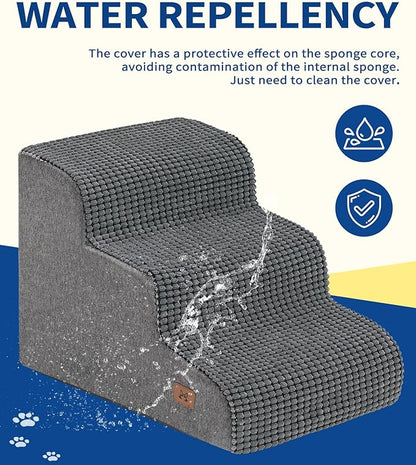 Dog Stairs for Small Dogs, 15.7" H Dog Steps for Bed 35D Strong Support Foam Stairs for High Bed or Couch Sofa Non-Slip Balanced Pet Steps Indoor, Grey