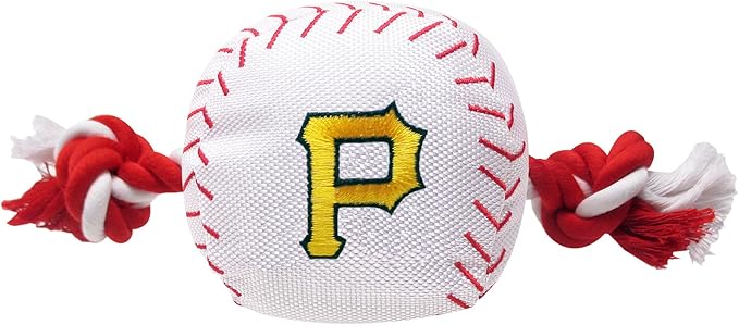 MLB PITTSBURGH PIRATES Baseball Rope Toy for DOGS & CATS. Tough nylon, Sporty Baseball Design, Heavy-duty ropes with Inner SQUEAKER