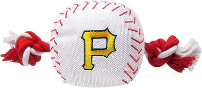 MLB PITTSBURGH PIRATES Baseball Rope Toy for DOGS & CATS. Tough nylon, Sporty Baseball Design, Heavy-duty ropes with Inner SQUEAKER