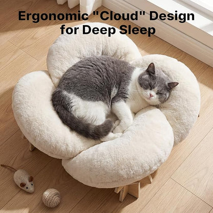 Veehoo Modern Elevated Cat Bed with Washable Fluffy Cushion for Indoor Cats & Small Dogs, Wooden Raised Pet Couch Sofa, Cozy Lounge Chair Suitable for Puppy, Cat Furniture