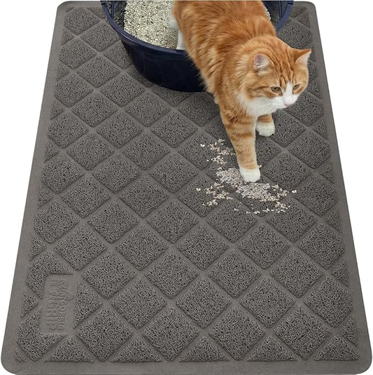 GORILLA GRIP Cat Litter Box Mat, 35x23, Cushioned Coil Mesh Litter Trapping Mats, Scatter Control Supplies for Less Mess, Phthalate Free, Ultra Deep Catch Grooves, Rinse or Vacuum to Clean, Dark Gray