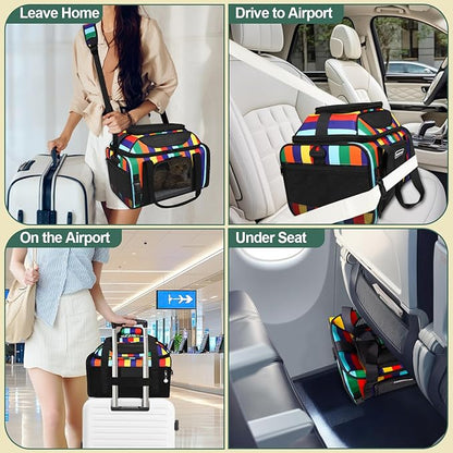 17x11x9.5 Inches Top-Expandable Pet Carrier Alaska Airline Approved, Soft Sided Carrier for Small Dog, Cat with 5-Sides Mesh Windows and Locking Safety Zippers(Rainbow)