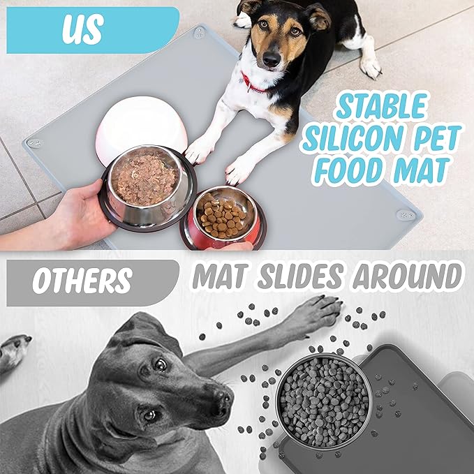 TidyFriend Pet Food Mat 30 x 23 Inches, Pet Tray for Food and Water, Dog Food Mats, Silicone Cat Food Mat, Non Slip Pet Food Mat, Dog Bowl Mat Waterproof, Pet Supplies (Soft Grey)