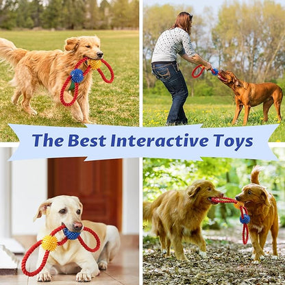 Aitmexcn Interactive Dog Rope Toys Tug of War, Tough Dog Toys for Medium Dogs, 100% Cotton Heavy Duty Puppy Toy for Boredom, Dog Pull Ball Rope Teeth Cleaning
