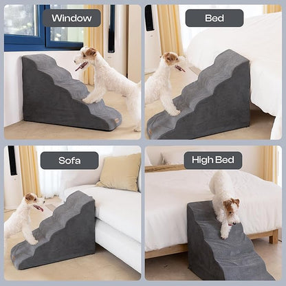 Replacement Cover for Miorun 5-Step Dog Stairs (Cover Only), Machine Washable, Anti-Slip, Fits Curved Dog Ramp for High Bed Up to 26", Light Grey