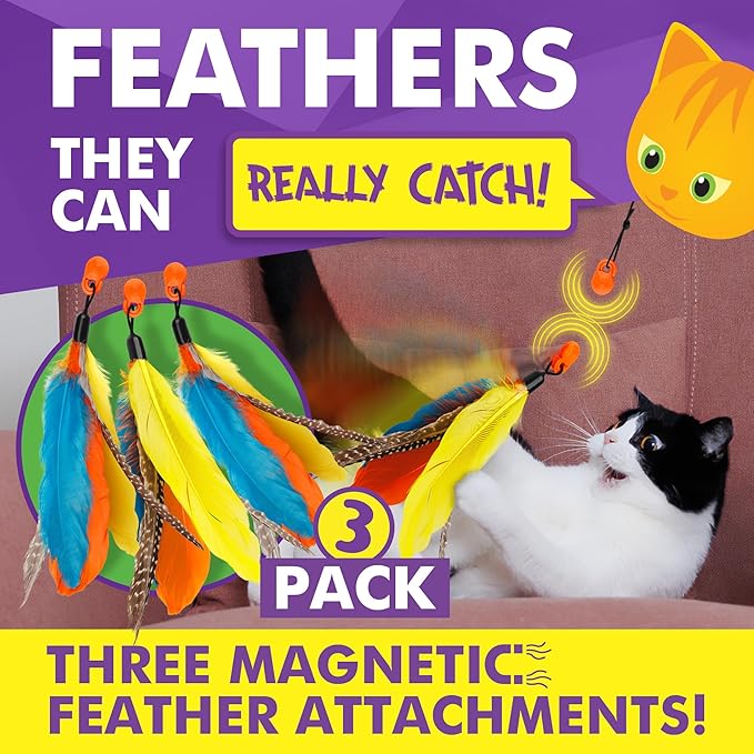 Cat Amazing Snatch Feathers Replacement Pack - 3 Magnetic Feather Attachments for The Snatch Magnetic Wand - Cat Toy Feathers – Cats Can Really Catch!