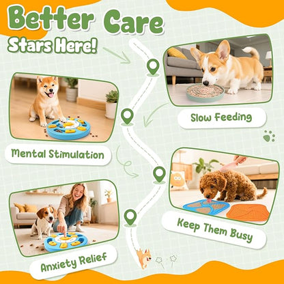 KIPRITII Well-Rounded Dog Enrichment Toys Set – Keeps Dogs Busy with Mental Stimulation & Slow Feeding, Includes Dog Lick Mat, Puzzle Toy & Slow Feeder Bowl for Boredom Relief