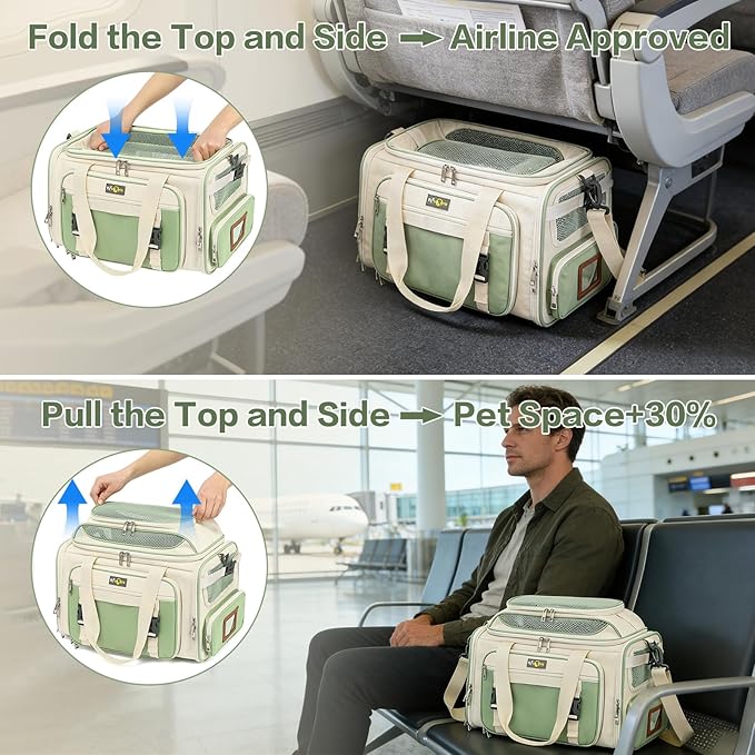 Cozy Cruiser Pet Carrier with Wheels,TSA Airline Approved, Expandable Space, Soft-Sided & Collapsible Design,Rolling Travel Bag with Telescopic Handle for Small Dogs and Cats