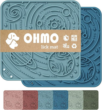 OHMO Lick Mat for Dogs and Cats(Small, Dark&Light Blue, 2pcs) Enrichment Accessories Toy Space Star Easy Clean Pet Slow Feeder/Suction Cups, Licking Pad for Anxiety Relief and Boredom Reduction