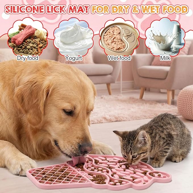 Ceenna Lick Mat for Dogs and Cats Silicone Snuffle Mat Slow Feeder Lick Pat Easy Clean Pet Slow Feeder Anxiety Relief Dog Slowing Feeders Licks Pat Feeding Mats for Pet Training Mats(Ice Cream Style)
