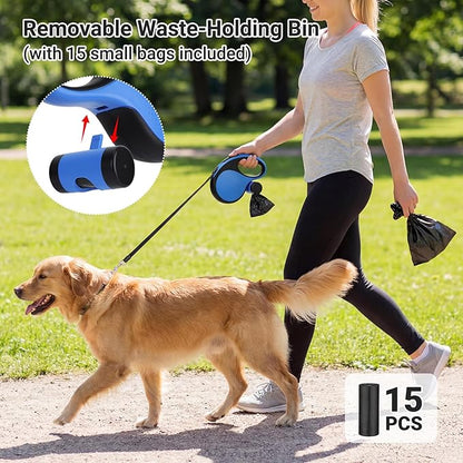 Segarty 16 Ft Retractable Dog Leash with Detachable Poop Bag Holder, 5m Walking Leash for Pets up to 66 lbs, 360°Tangle-Free Dog Lead with Anti-Slip Handle & One-Handed Brake Pause Lock for Outdoors