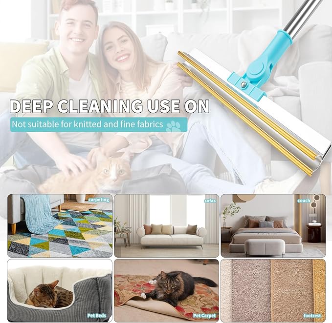 Carpet Rake for Pet Hair Removal - Heavy-Duty Metal Scraper & Lint Brush with 45" Adjustable Handle, Reusable Large Pet Hair Remover Tool for Carpets, Rugs, Mats, Couch, Pet Beds,Furniture