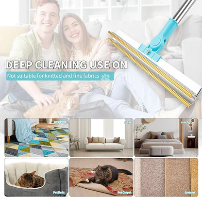 Carpet Rake for Pet Hair Removal - Heavy-Duty Metal Scraper & Lint Brush with 45" Adjustable Handle, Reusable Large Pet Hair Remover Tool for Carpets, Rugs, Mats, Couch, Pet Beds,Furniture