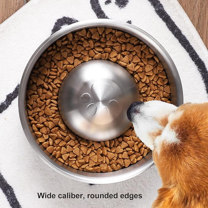 Pssopp Slow Feeder Dog Bowl, Dishwasher Stainless Steel Large Metal Dog Food Bowls with Non Slip Rubber Ring Modern Design Dog Slow Feeder for Medium to Large Dogs (24x17x18cm)