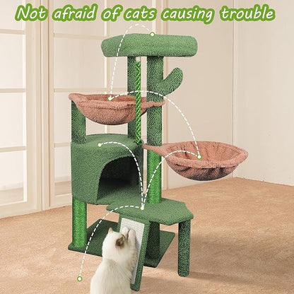 Wang Xin Three Layer Cat Tree with Cat Condo Scratch Pad and Two Hammocks,Green …