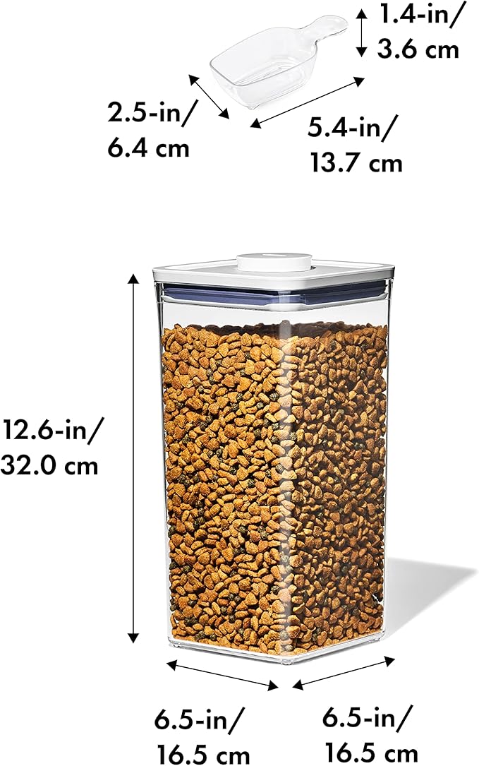 OXO Good Grips Pet Food Container 6.0 Qt | Clear | Airtight Seal | With Half Cup Scoop | Pack of 4
