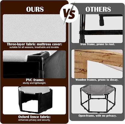 Elevated Cat Hammock Bed with Privacy Fence, Portable Raised Dog Cat Bed, Breathable Mesh & Anti-Slip Feet for Indoor Outdoor Use, Easy to Clean & Carry