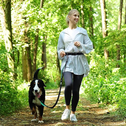 VIVAGLORY Hands Free Dog Leash Bungeeone Running Dog Leash with Waist Belt for Running Walking & Jogging, Bungee & Around Waist for Pet, S, Black/Turquoise
