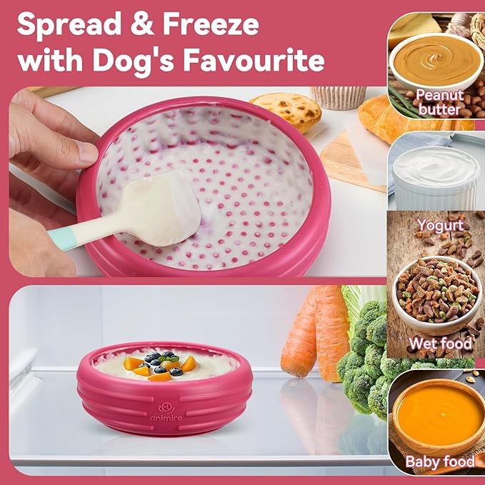 Dog Lick Bowl, Animire Freeze Lick Mat for Dogs, Non-Slip Slow Feeder Licking Bowl Enrichment Treat for Distraction Anxiety Relief, Food Grade Silicone, Dishwasher Safe(Rose,S)