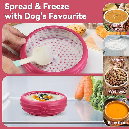 Dog Lick Bowl, Animire Freeze Lick Mat for Dogs, Non-Slip Slow Feeder Licking Bowl Enrichment Treat for Distraction Anxiety Relief, Food Grade Silicone, Dishwasher Safe(Rose,L)