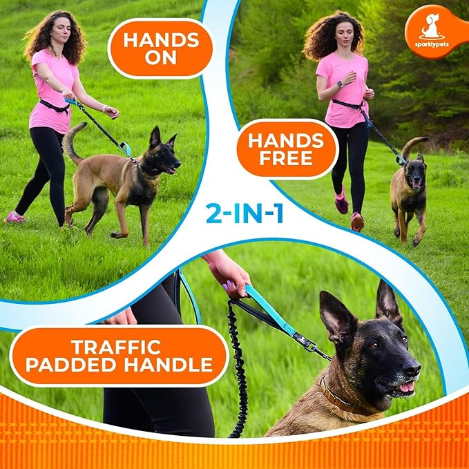 SparklyPets - Hands Free Dog Leash with Reflective Stitches - Waist Leash for Female Dog Walking, Hiking, Training, Jogging, Canicross, Running - Medium & Large Dogs, Gradient Pink