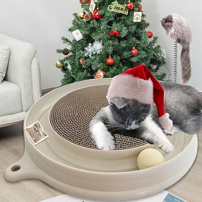 AUOON Cat Scratcher Toy with Ball Track - 3 in 1 Interactive Cat Toy, Cat Scratch Pad with Cat Ball Toy and Plush Cat Mouse Toy for Indoor Cats and Kittens (Milk Shake)
