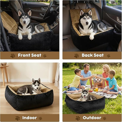 Dog Car Seat for Small Dogs,Medium Dog Car Bed with Detachable Washable Cover,Pet Puppy Booster Cars Seats with Safety Belt Up to 30 lbs(Black V)
