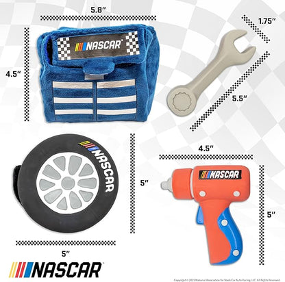 design LAB, Inc. NASCAR Official Merchandise | NASCAR Toy Rubber Race Car, Plush Toy Tool Box & Impact Wrench Gift Set | Interactive Squeaky Pet Toys for Dogs