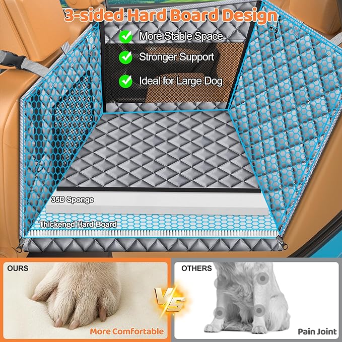 URPOWER Hard Bottom Dog Car Seat for Large Medium Dogs, Dog Back Seat Extender with 3-Sided Hard Boards, Waterproof Pet Backseat Cover Dogs Hammock for Large Cars, Trucks and SUVs, Holds up to 200 lbs