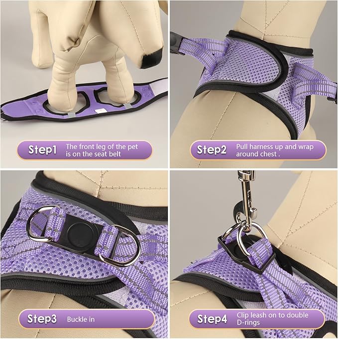 YIMEIS Dog Harness and Leash Set, No Pull Soft Mesh Pet Harness, Reflective Adjustable Puppy Vest for Small Medium Large Dogs, Cats (Taro Purple, Medium (Pack of 1)