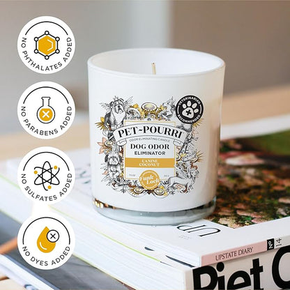 Pet-Pourri Canine Coconut Dog Deodorizer Candle – Puppy & Dog Safe – Plant Based Ingredients & Wax – Vet Approved – Aromatherapy & Air Freshener for Pet Odor – Scented with Bamboo, Jasmine & Pear