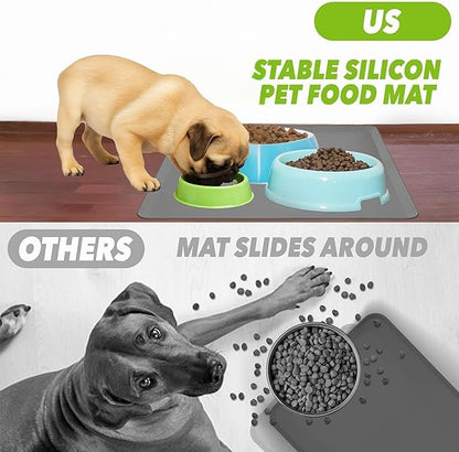 TidyFriend Pet Food Mat 11.5 x 17 Inches – Dog Food Mats - Silicone Non Slip Waterproof Feeding Placemat for Dogs & Cats - Easy to Clean Pet Supplies (Dark Grey)