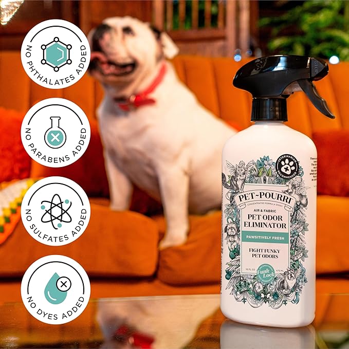 Pet-Pourri Pet Odor Air + Fabric Odor Freshener Spray, Pawsitively Fresh, 16 Fl Oz (Pack of 2)