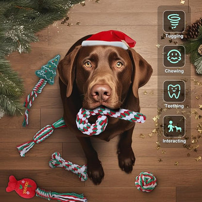6 Pack Christmas Dog Rope Toys, Chew Rope Toy for Puppy Small Medium Dogs, Natural Cotton Dog for Teeth Cleaning, Dog Interactive Chewing Toys