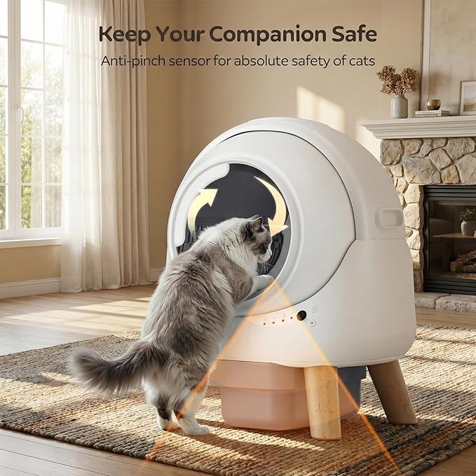 Automatic Litter Box, Self Cleaning Litter Box for Multiple Cats with App Control, Dual Safety Protection, Odor-Free Waste Disposal, Includes Trash Bags, White