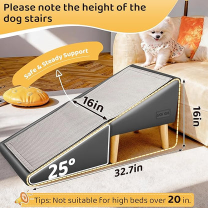Dog Stairs for Small Dogs and Cats 16" H - with Encrypted Dot-Grip Non-Slip Surface, 2-in-1 Pet Ramp & Steps for Bed/Couch, Foldable Split Ottoman with Solid Wood Frame, Sturdy & Portable for Puppies
