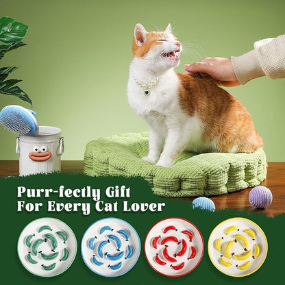 Ceramic Cat Slow Feeder Bowl - Vibrant Cat Feeding Bowl - Cute Maze Food Dish for Slow Eating - Dishwasher Safe - 6.3''W x 1.2''H - 7 OZ - Yellow