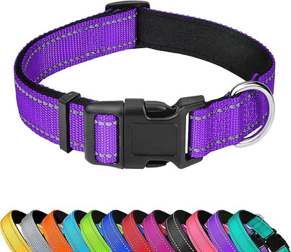 Reflective Dog Collar, Adjustable Soft Neoprene Padded Nylon Pet Collars with Buckle for Extra Large Dogs, Purple,XL