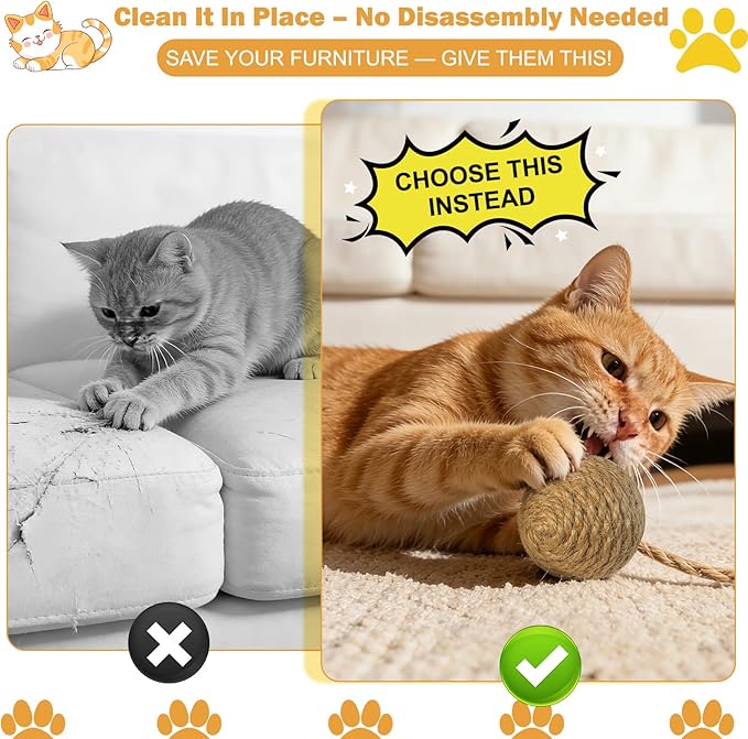Cat Toy Ball with Sisal Rope Wrapping – 3 Pack Sisal Cat Toy Ball with Rope & Quiet Bell, 1.77" Natural Interactive Cat Scratching Ball for Indoor Cats (Beige, Yellow, Striped)